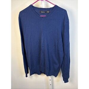 Claiborne Men's Sz L Blue Cotton Cashmere V Neck Sweater Pullover Soft Knit